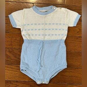 Creation Canadian Knit Blue White Baby Romper One Piece Vintage